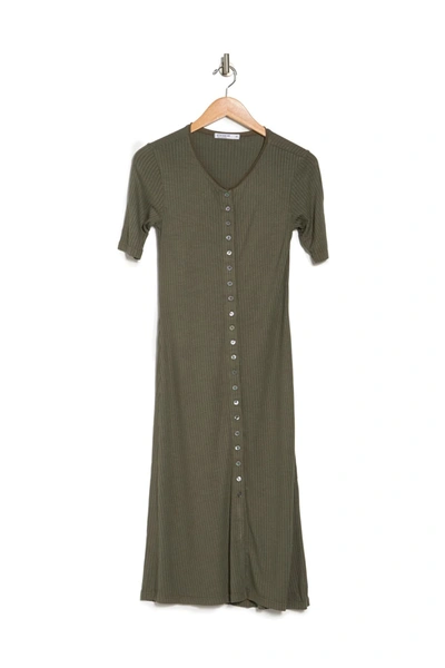 Stateside Rib Maxi Button Up Dress In Army