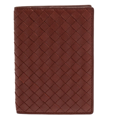 Pre-owned Bottega Veneta Copper Intrecciato Leather Passport Holder In Brown