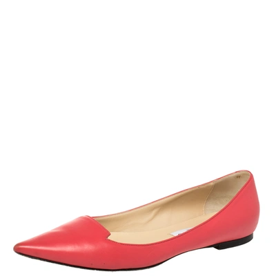Pre-owned Jimmy Choo Pink Leather Attila Pointed Toe Ballet Flats Size 38.5