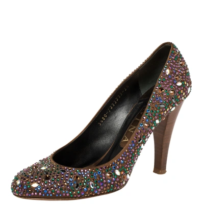 Pre-owned Gina Brown Satin Crystal Embellished Pumps Size 38.5