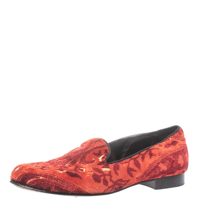 Pre-owned Etro Red Brocade Velvet Smoking Slippers Size 39