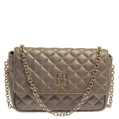 Pre-owned Ch Carolina Herrera Carolina Herrera Grey Quilted Leather Shoulder Bag