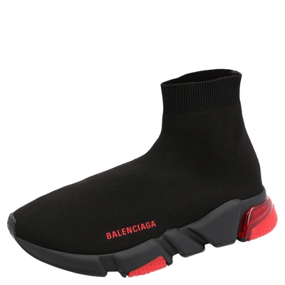 Pre-owned Balenciaga Black/red Speed Clear Sole Sneakers Size Eu 43