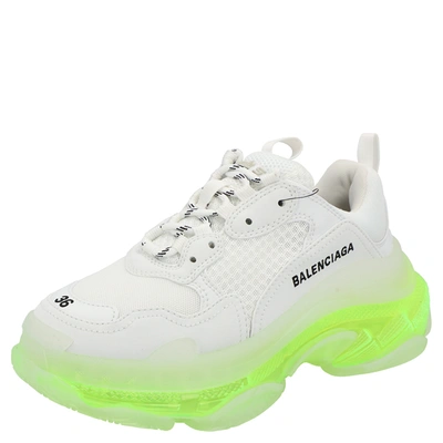 Pre-owned Balenciaga White/neon Green Triple S Clear Sole Sneakers Size Eu 40