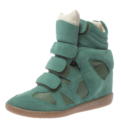 Pre-owned Isabel Marant Green Suede And Leather Bekett Wedge High Top Sneakers Size 37