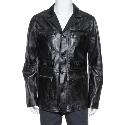 Pre-owned Dolce & Gabbana Black Leather Long Jacket Xl