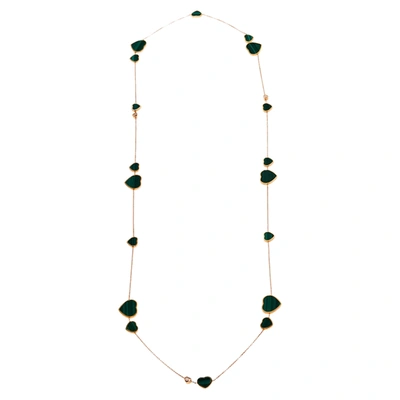 Pre-owned Chopard Happy Hearts Diamond Malachite 18k Rose Gold Sautoir Necklace