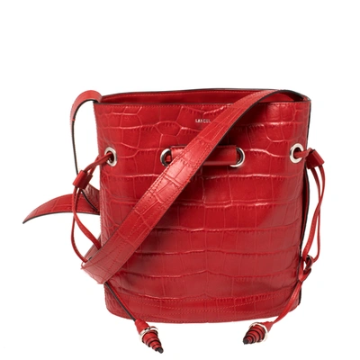 Pre-owned Lancel Red Croc Embossed Leather Le Huit Bucket Bag
