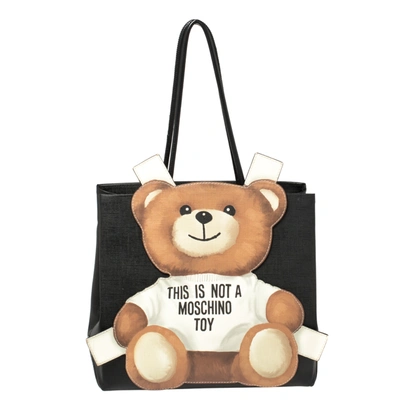 Pre-owned Moschino Black Textured Faux Leather Teddy Bear Tote