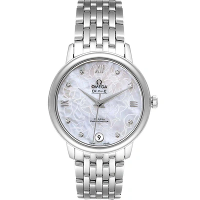 Pre-owned Omega White Mop Deville Prestige Butterfly Diamond 424.10.33.20.55.001 Women's Wristwatch 32.7 Mm