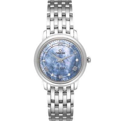 Pre-owned Omega Blue Mop Deville Prestige Diamond 424.10.27.60.57.001 Women's Wristwatch 27.4mm