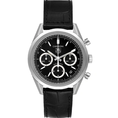 Pre-owned Tag Heuer Black Stainless Steel Carrera Chronograph Cv2113 Mens Wristwatch 39mm