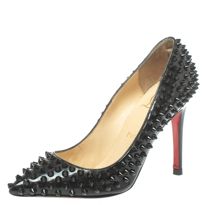 Pre-owned Christian Louboutin Black Leather Pigalle Spikes Pumps Size 37