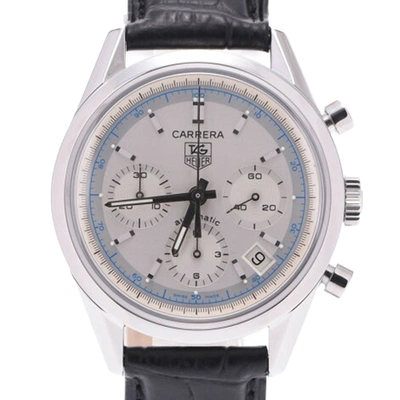Pre-owned Tag Heuer Silver Stainless Steel Carrera Chronograph Cv2110 Men's Wristwatch 45 Mm