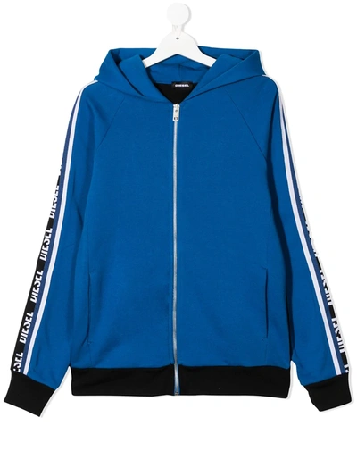 Diesel Teen Logo-tape Hoodie In Blue