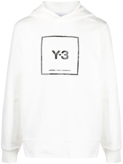 Y-3 Box Logo Print Hoodie In White