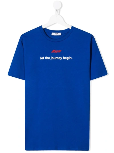 Msgm Teen Logo-print Cotton T-shirt In Blue
