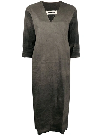 Uma Wang Shift V-neck Midi Dress In Grey