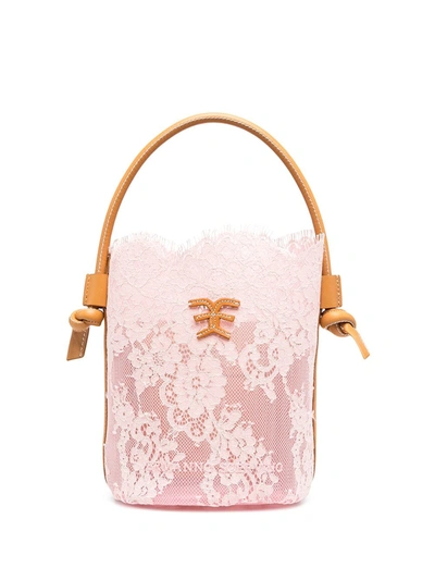 Ermanno Scervino Semi-sheer Floral Lace Bucket Bag In Pink