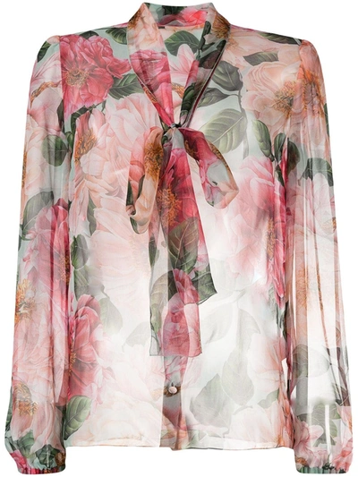 Dolce & Gabbana Floral-print Sheer Blouse In Neutrals
