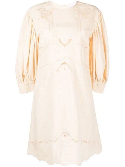 See By Chloé Broderie Anglaise Cotton Mini Dress In Neutrals