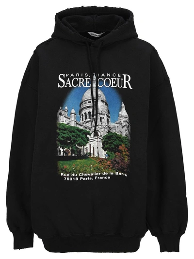 Balenciaga Sacré Coeur-print Oversized Hoodie In Black