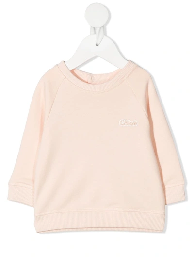 Chloé Babies' Logo Long-sleeve Sweatshirt In Pink
