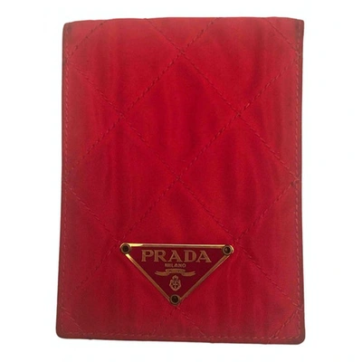 Pre-owned Prada Tessuto Cloth Card Wallet In Red