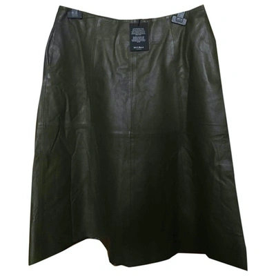 Pre-owned Muubaa Leather Mid-length Skirt In Khaki