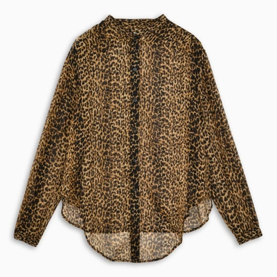Saint Laurent Leopard-print Semi-sheer Blouse In Beige