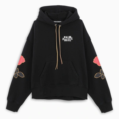 Palm Angels Side Roses Sweatshirt In Black Cotton