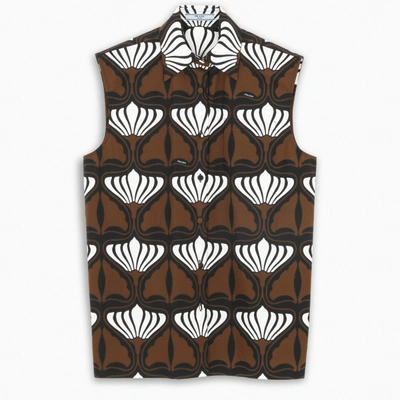 Prada Graphic-print Sleeveless Shirt In Brown