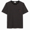 SAINT LAURENT BLACK/RED/WHITE MONOGRAM STRIPED T-SHIRT,631097YBUR2-H-YSL-1004