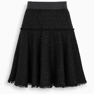 Dolce & Gabbana Tweed Frayed Flared Skirt In Black