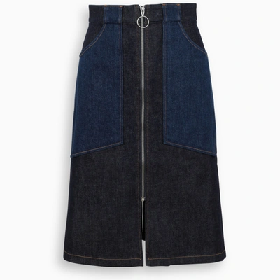 Apc Denim Long Skirt With Zip And Pockets Detail In Indigo