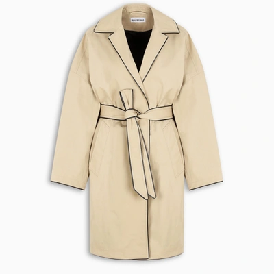 Balenciaga Oversized Faux Leather-trimmed Cotton-gabardine Trench Coat In Neutrals