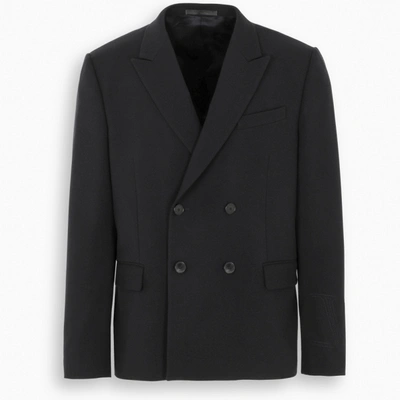Valentino Logo Double Breasted Wool Jacket In Blu
