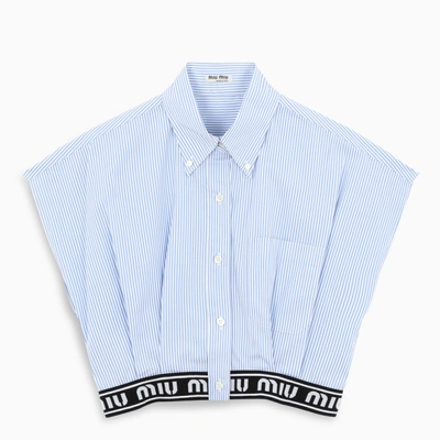 Miu Miu Light Blue Striped Crop Shirt