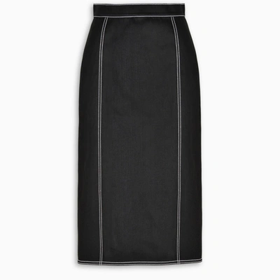 Alexander Mcqueen Topstitched Pleated-back Denim Skirt In Black