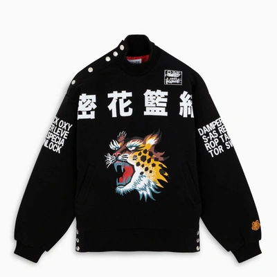 Kenzo Black Sweatshirt With Tiger And Japanese Lettering Print