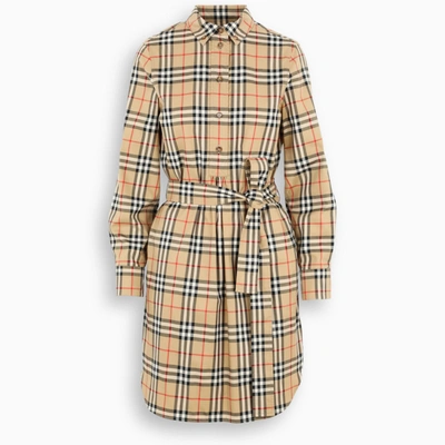 Burberry Vintage Check Shirt Dress In Beige