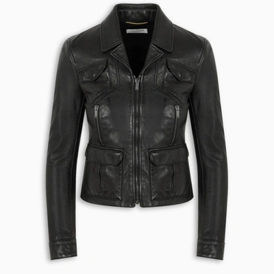 Saint Laurent Textured-leather Jacket In Black