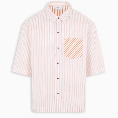 Ferragamo Striped Cotton Shirt In Orange