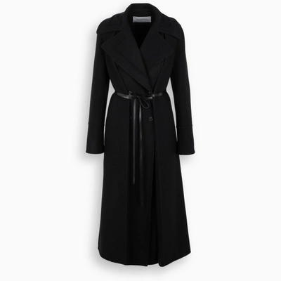 Valentino Black Coat With Leather Detail