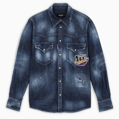 Dsquared2 Fading Effect Denim Shirt In Blue