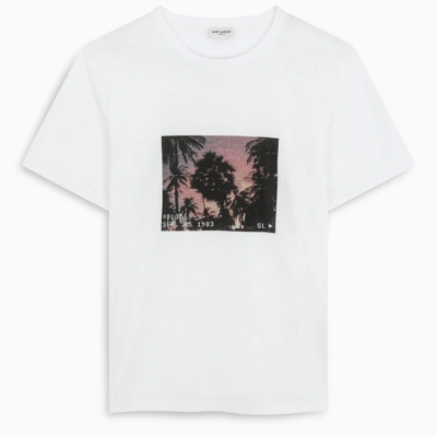 Saint Laurent White Palm Tree T-shirt In Multicolor