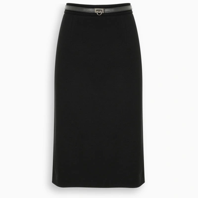 Ferragamo Belted Pencil Skirt In Black