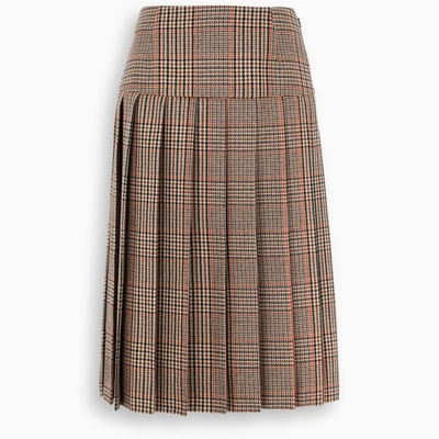 Prada Houndstooth Pleated Skirt In Brown