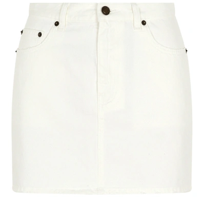 Saint Laurent White Stonewash Cotton Mini Skirt