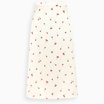 Miu Miu Cherry Print Midi Skirt In White